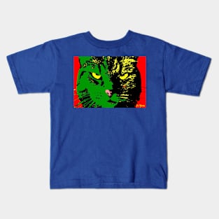 ANGRY CAT POP ART - GREEN  YELLOW RED BLACK Kids T-Shirt